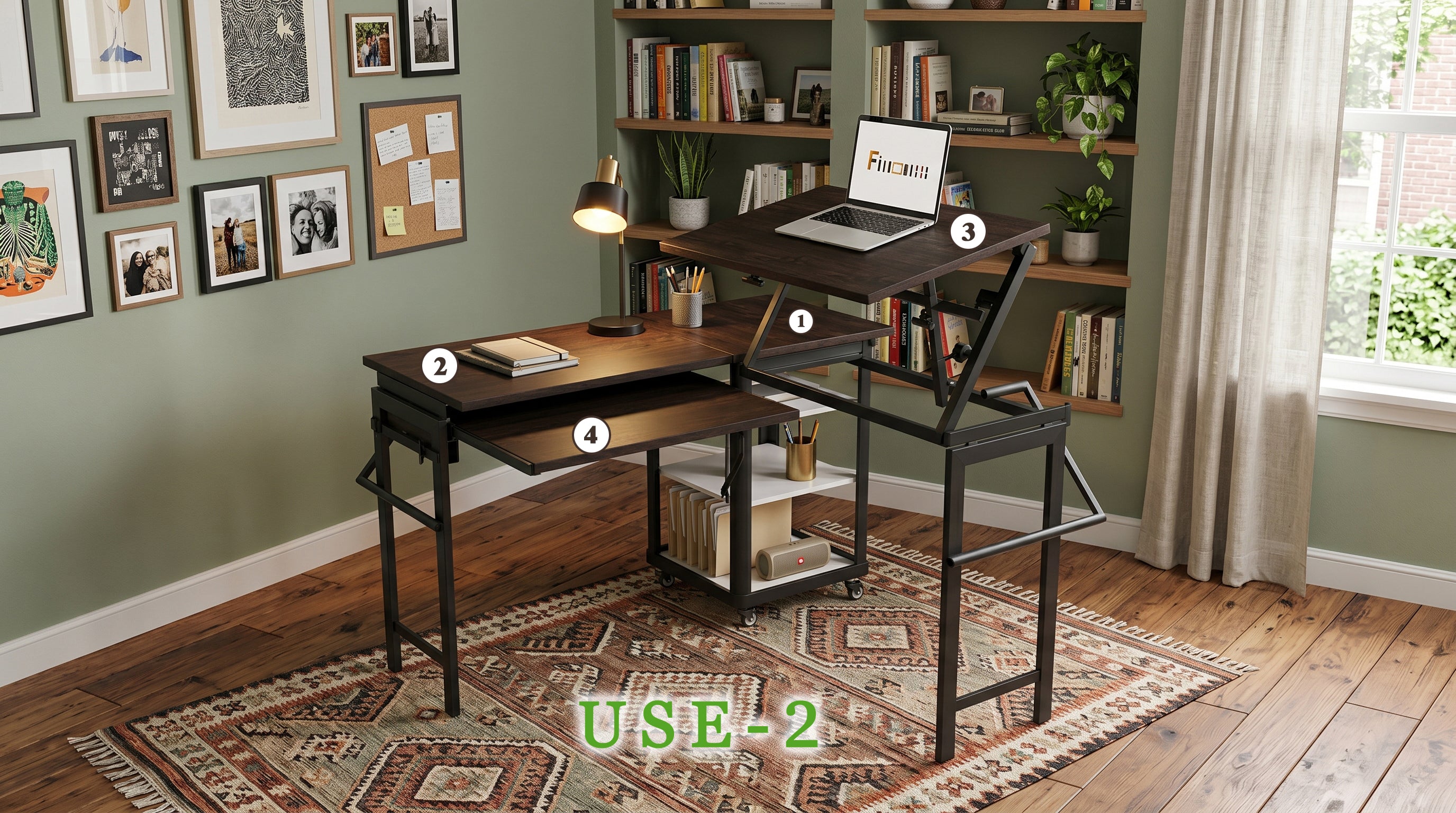 Foldomatix Multipurpose L-Shaped Height & Angle Adjustable Desk | WorkStation, Compact, Space-Saving, and Ergonomic Desk with Adjustable shelves and Adjustable Keyboard Tray