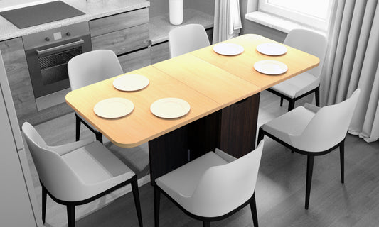 FOLDOMATIX Engineered Wood (Plywood) 6 Seater Folding Dining Table with 3 Shelves Pull out stainless steel drawer (Without Chairs)