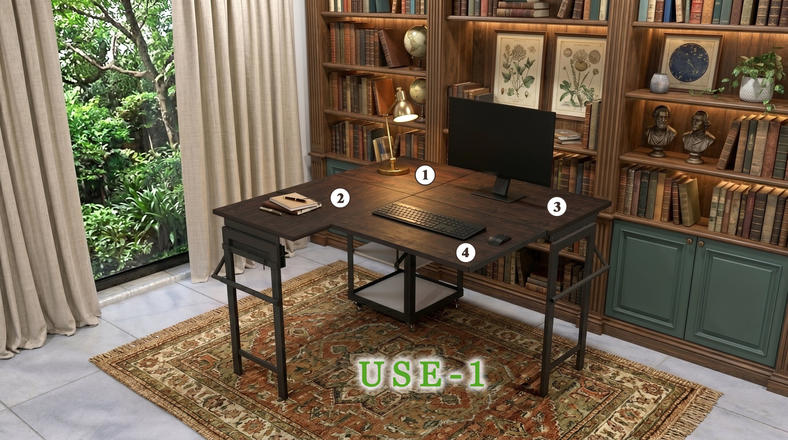 Foldomatix Multipurpose L-Shaped Height & Angle Adjustable Desk | WorkStation, Compact, Space-Saving, and Ergonomic Desk with Adjustable shelves and Adjustable Keyboard Tray