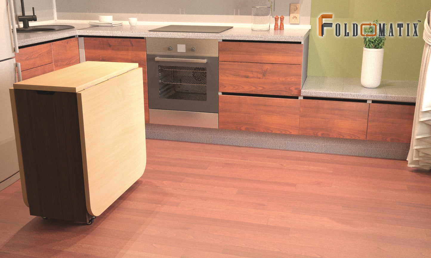 FOLDOMATIX Engineered Wood (Plywood) 6 Seater Folding Dining Table with 3 Shelves Pull out stainless steel drawer (Without Chairs)