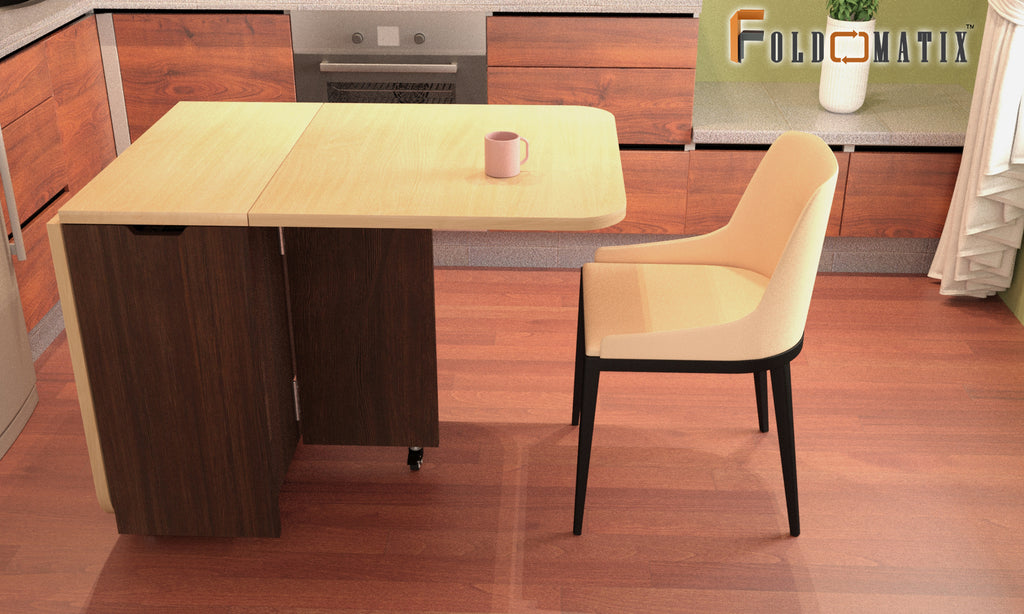 FOLDOMATIX Engineered Wood (Plywood) 6 Seater Folding Dining Table with 3 Shelves Pull out stainless steel drawer (Without Chairs)