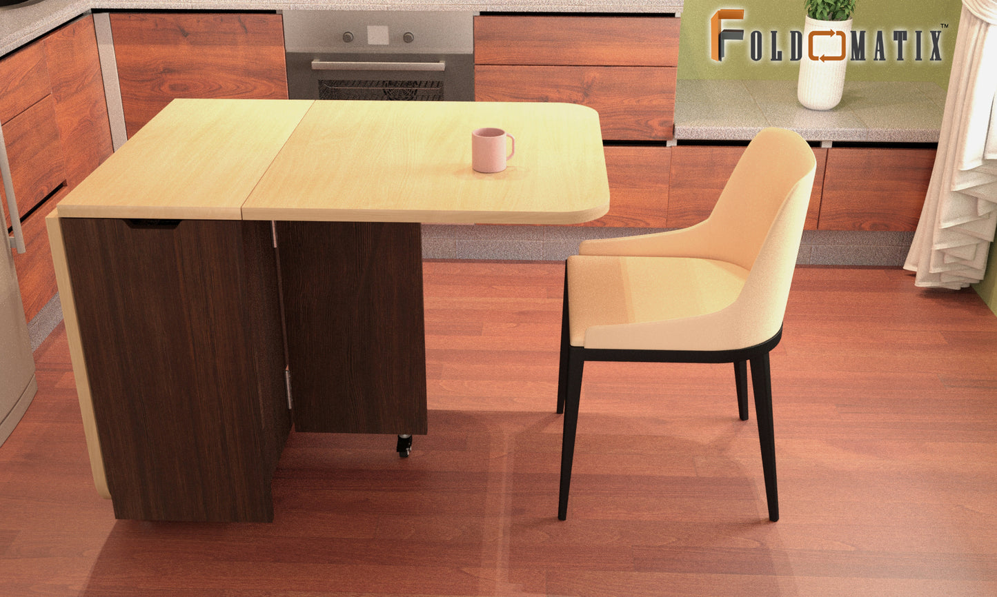 FOLDOMATIX Engineered Wood (Plywood) 6 Seater Folding Dining Table with 3 Shelves Pull out stainless steel drawer (Without Chairs)