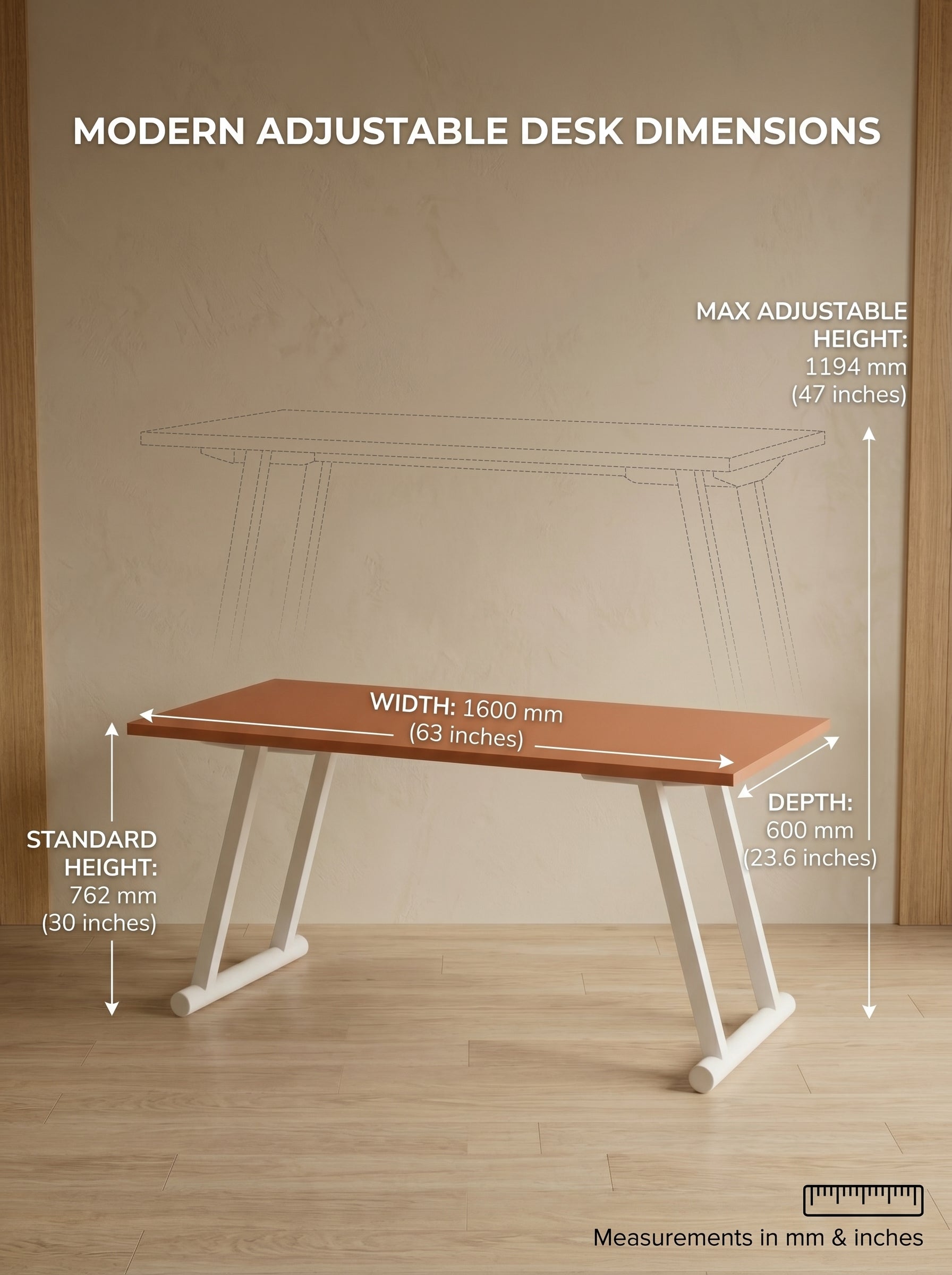 Mechanical Micro-Effort Push-Up / Push-Down Height Adjustable Desk – 1600 MM (5 Feet)