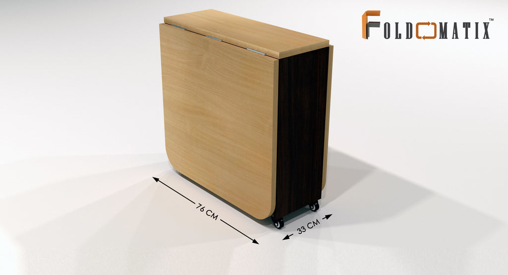 FOLDOMATIX Engineered Wood (Plywood) 6 Seater Folding Dining Table with metal frame consist of 3 shelves for storage (Without Chairs)