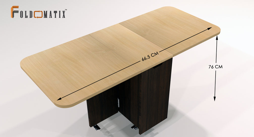 FOLDOMATIX Engineered Wood (Plywood) 6 Seater Folding Dining Table with 3 Shelves Pull out stainless steel drawer (Without Chairs)