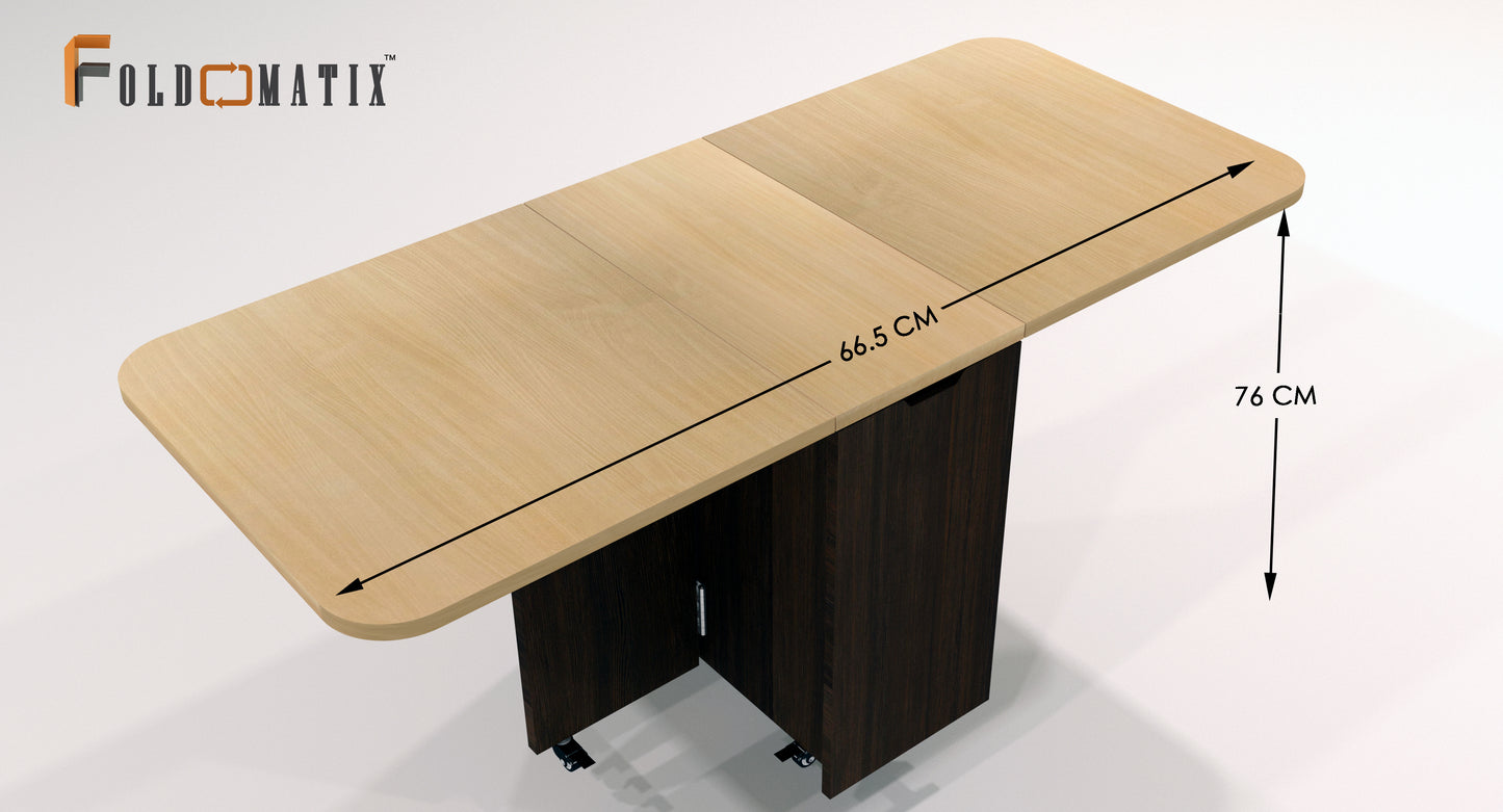 FOLDOMATIX Engineered Wood (Plywood) 6 Seater Folding Dining Table with 3 Shelves Pull out stainless steel drawer (Without Chairs)
