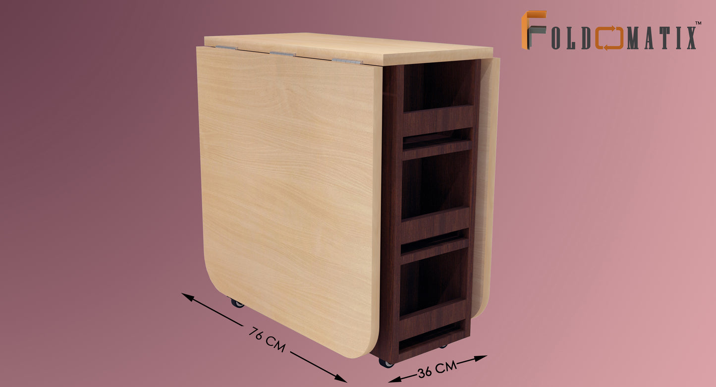 FOLDOMATIX Engineered Wood (Plywood) 6 Seater Folding Dining Table with 3 Shelves Pull out stainless steel drawer (Without Chairs)