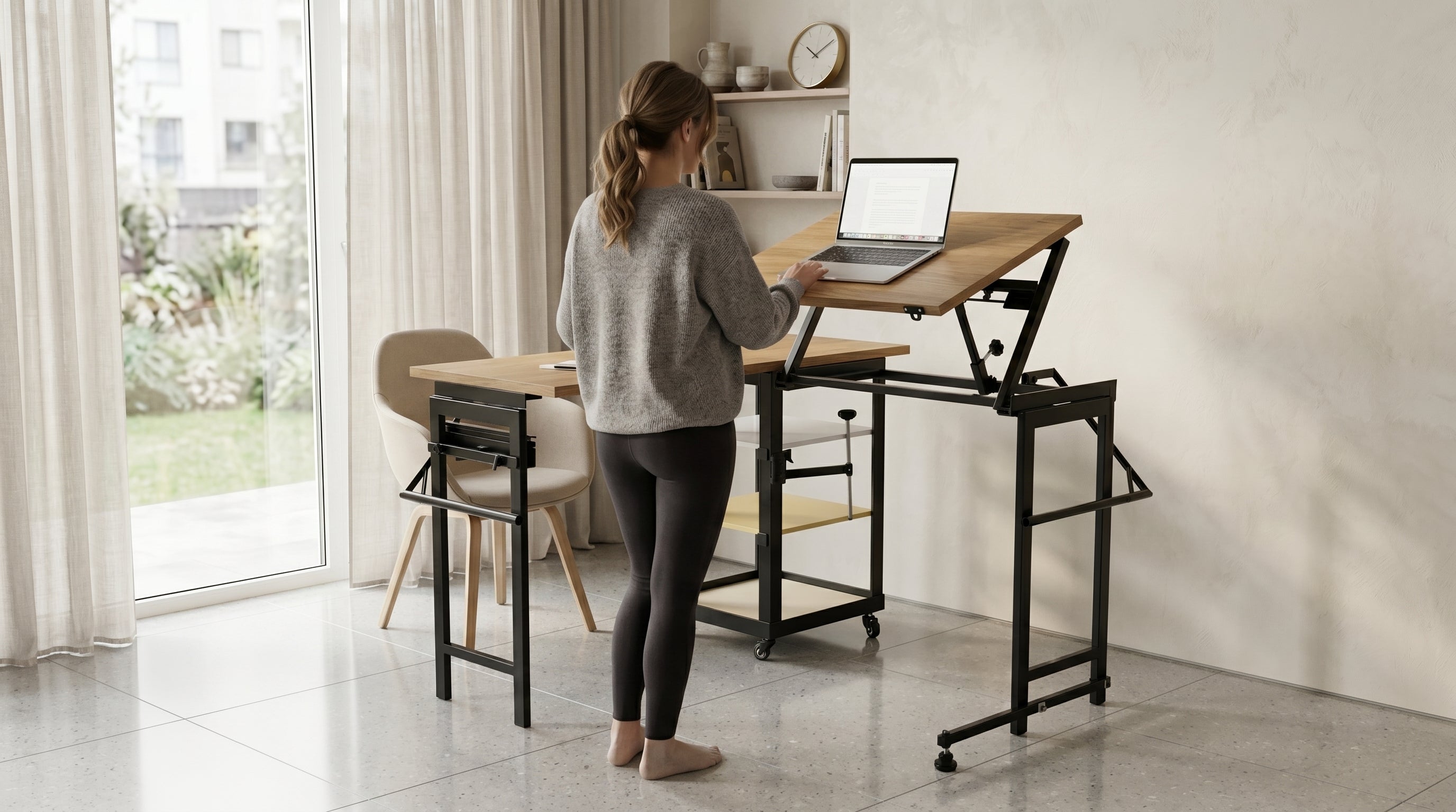 Foldomatix Multipurpose L-Shaped Height & Angle Adjustable Desk | WorkStation, Compact, Space-Saving, and Ergonomic Desk with Adjustable shelves and Adjustable Keyboard Tray