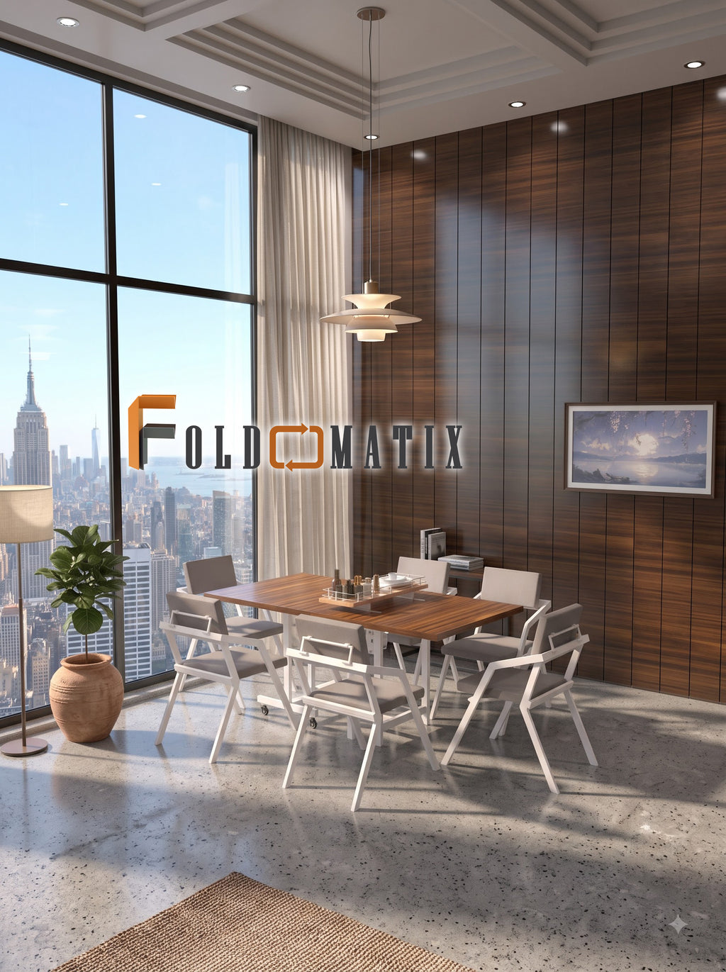 Foldomatix Gas Spring Assisted Folding Dining Table – 6 Seater, 72 × 36 Inch Space-Saving Vertical Folding Table with Wheels (Chair is not n