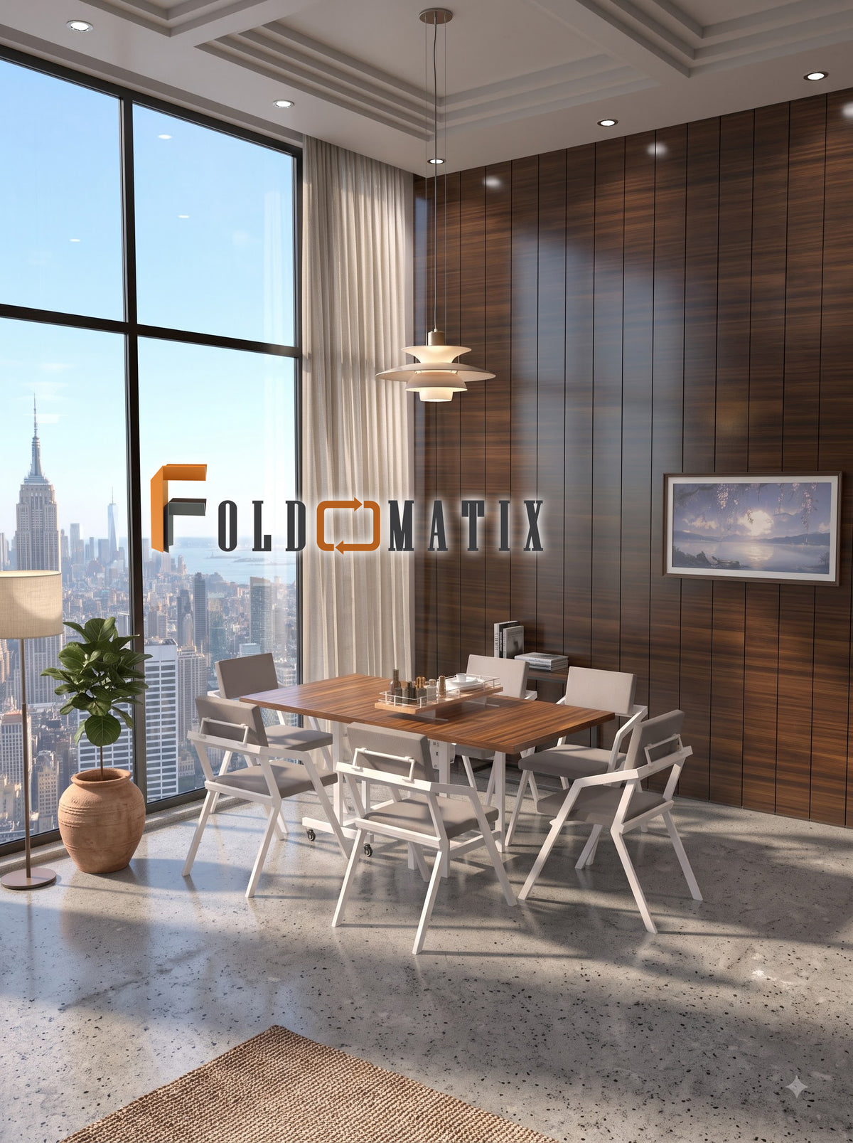 Foldomatix Gas Spring Assisted Folding Dining Table – 6 Seater, 72 × 36 Inch Space-Saving Vertical Folding Table with Wheels (Chair is not n