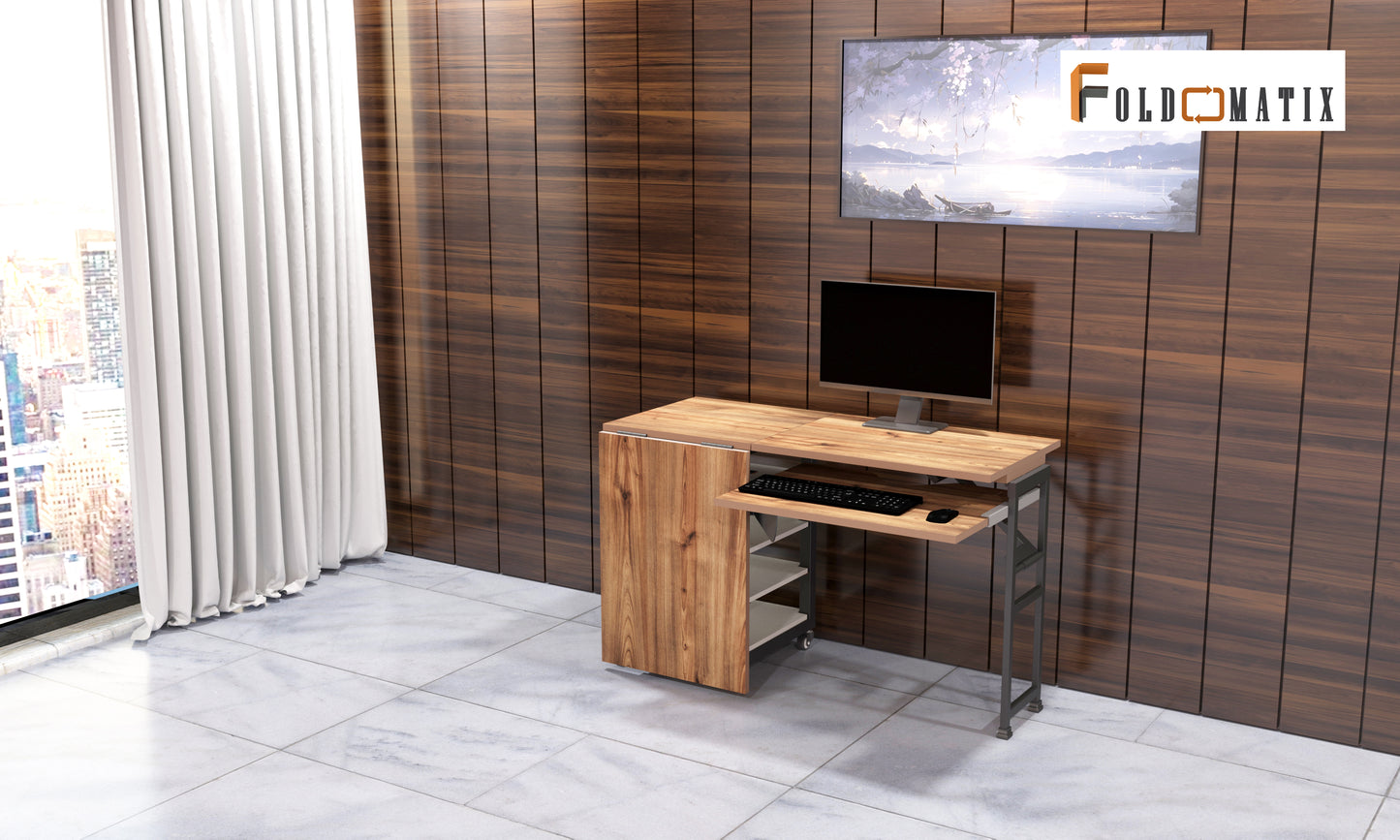Foldomatix Multipurpose L-Type Convertible Study Table & Computer Desk | Compact, Space-Saving, and Ergonomic Desk with Detachable and slidable Keyboard Tray with Multiple Customizable Functionality