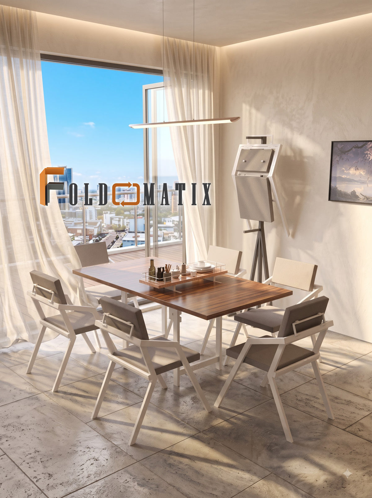 Foldomatix Gas Spring Assisted Folding Dining Table – 6 Seater, 72 × 36 Inch Space-Saving Vertical Folding Table with Wheels (Chair is not n