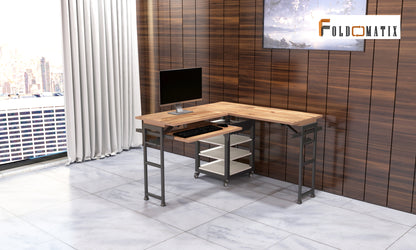 Foldomatix Multipurpose L-Type Convertible Study Table & Computer Desk | Compact, Space-Saving, and Ergonomic Desk with Detachable and slidable Keyboard Tray with Multiple Customizable Functionality