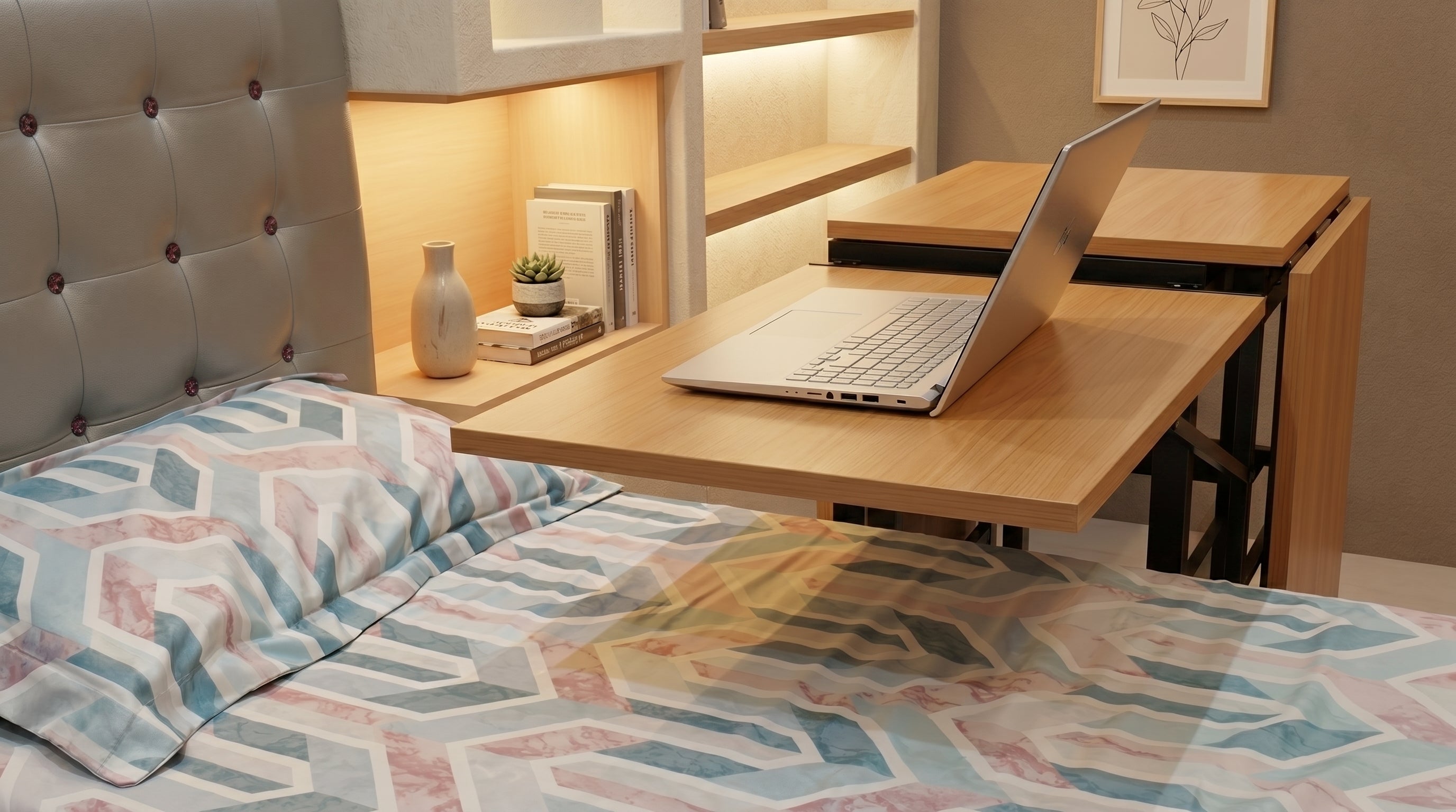Foldomatix Multipurpose L-Shaped Height & Angle Adjustable Desk | WorkStation, Compact, Space-Saving, and Ergonomic Desk with Adjustable shelves and Adjustable Keyboard Tray