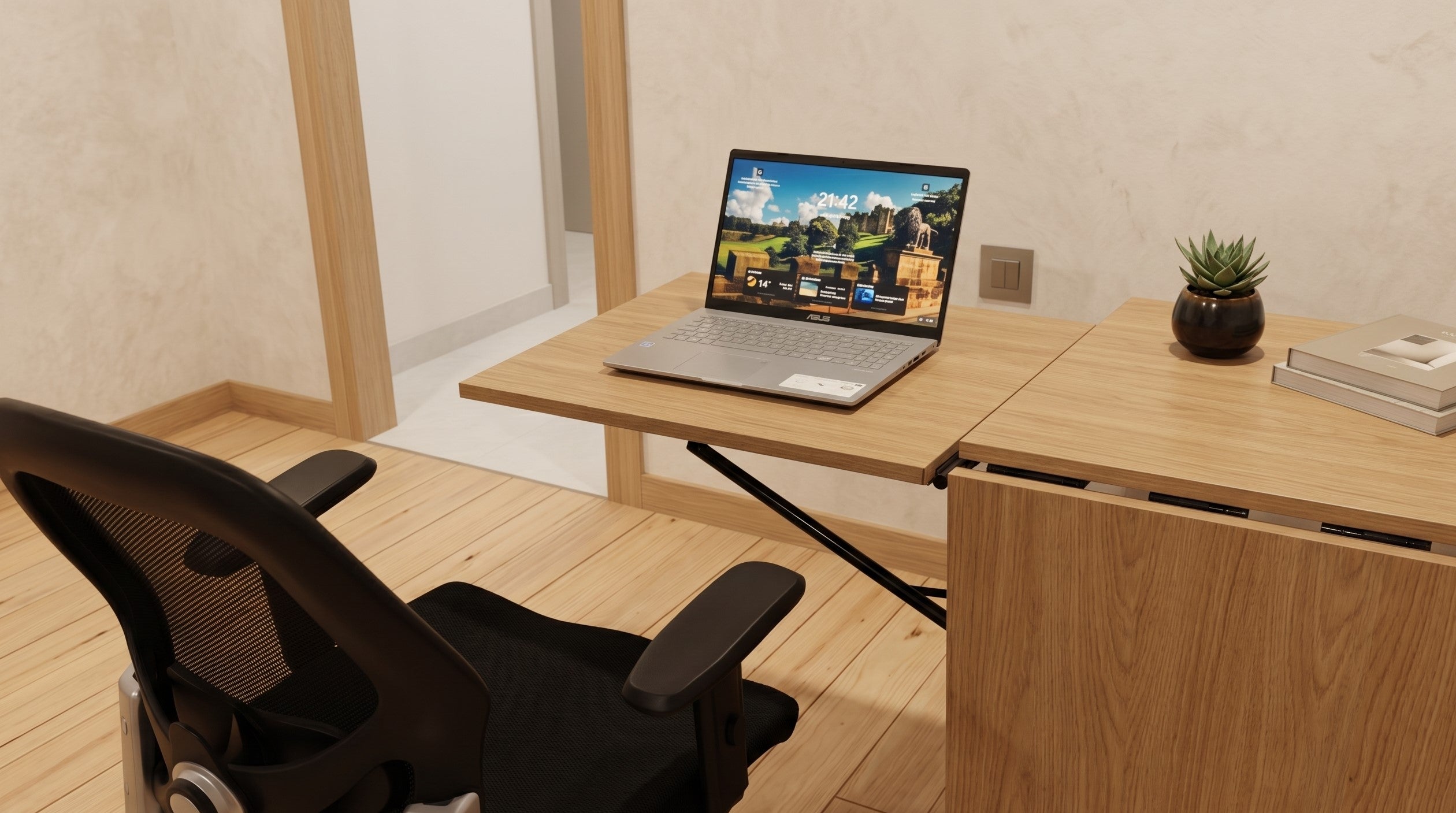 Foldomatix Multipurpose L-Shaped Height & Angle Adjustable Desk | WorkStation, Compact, Space-Saving, and Ergonomic Desk with Adjustable shelves and Adjustable Keyboard Tray