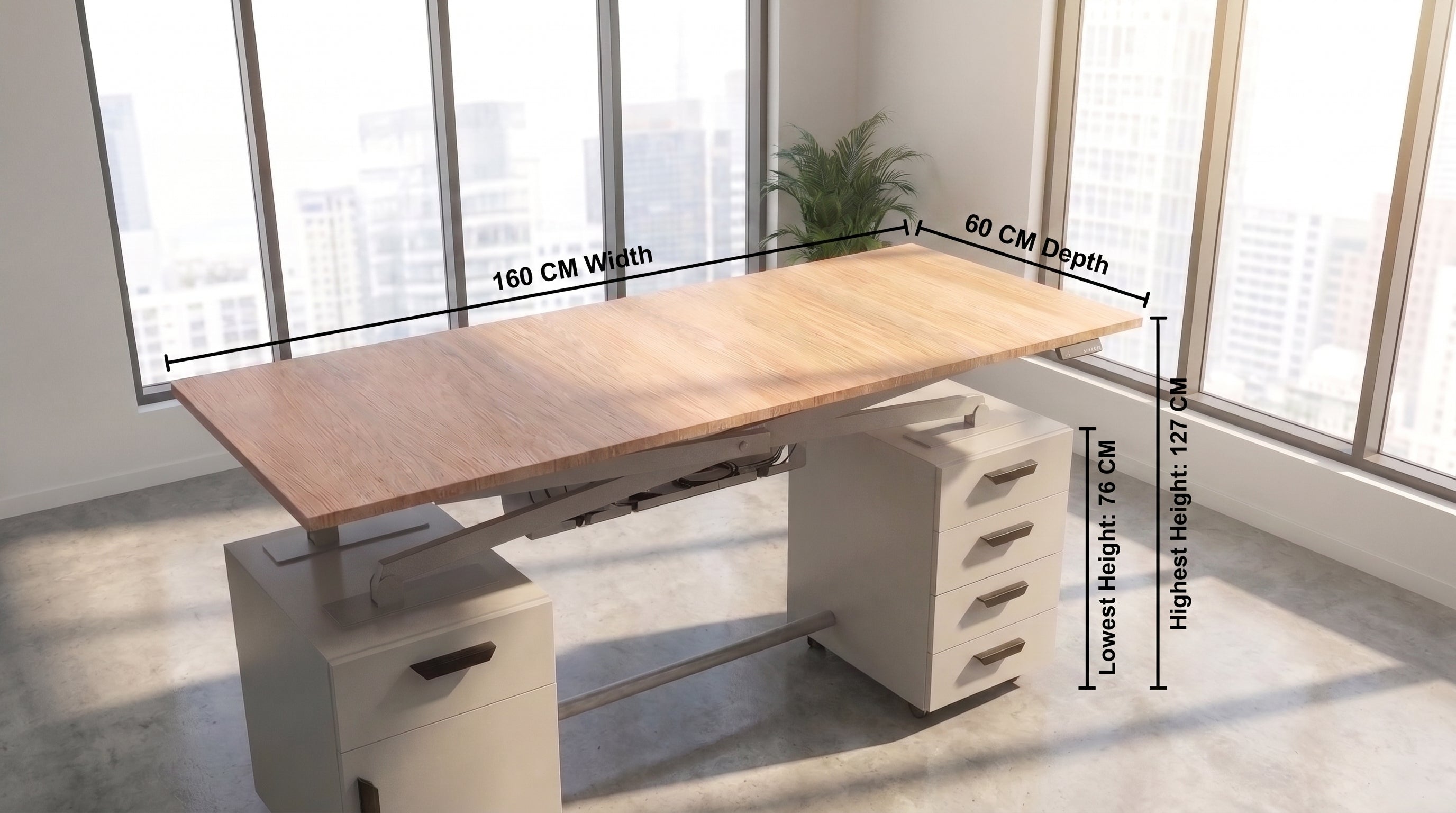 FOLDOMATIX Height Adjustable Executive Desk with Dual Storage Pedestals | Sit-Stand Office Workstation | Manual Micro Effort Scissor Lift | Ergonomic Computer Desk