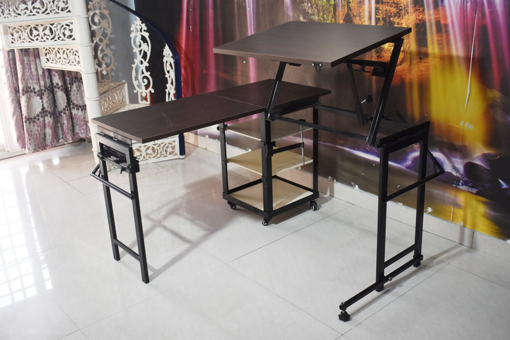Foldomatix Multipurpose L-Shaped Height & Angle Adjustable Desk | WorkStation, Compact, Space-Saving, and Ergonomic Desk with Adjustable shelves and Adjustable Keyboard Tray