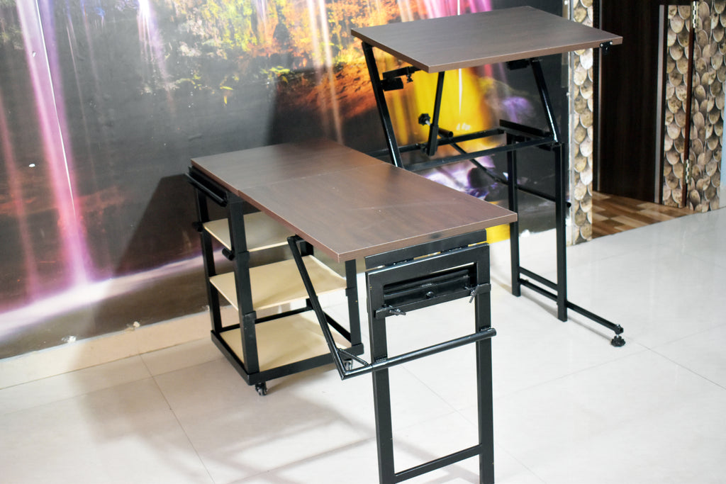 Foldomatix Multipurpose L-Shaped Height & Angle Adjustable Desk | WorkStation, Compact, Space-Saving, and Ergonomic Desk with Adjustable shelves and Adjustable Keyboard Tray