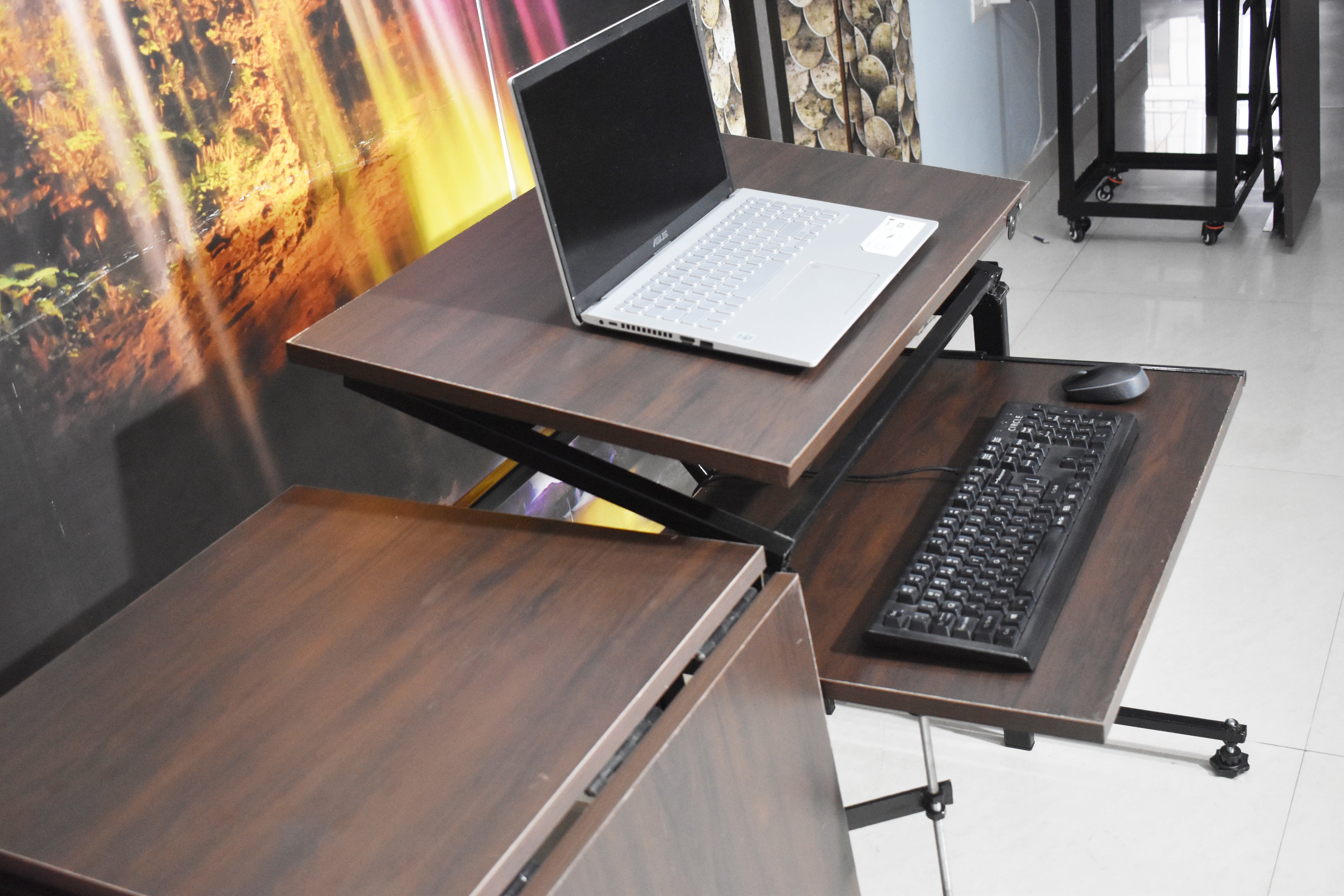 Foldomatix Multipurpose L-Shaped Height & Angle Adjustable Desk | WorkStation, Compact, Space-Saving, and Ergonomic Desk with Adjustable shelves and Adjustable Keyboard Tray