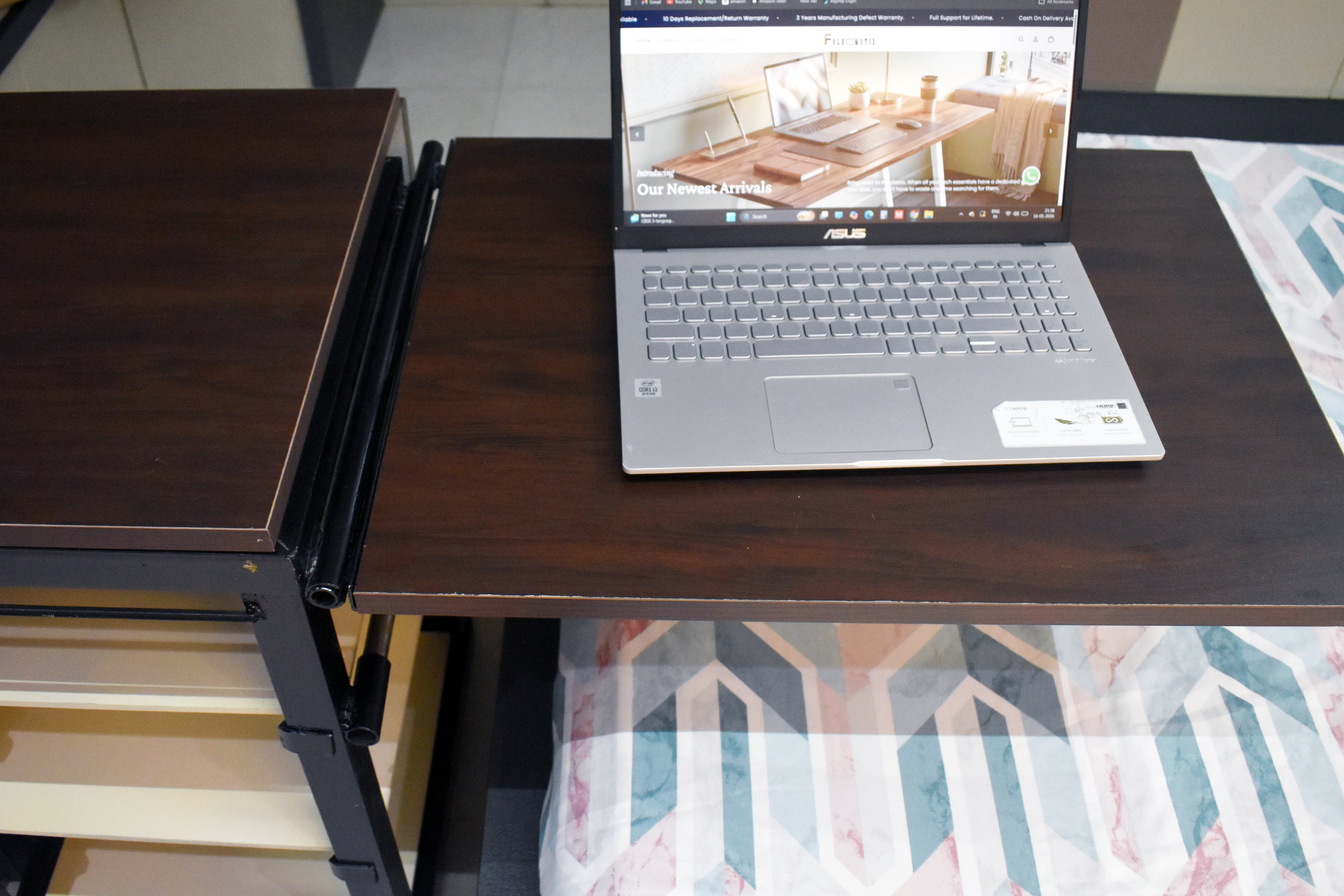 Foldomatix Multipurpose L-Shaped Height & Angle Adjustable Desk | WorkStation, Compact, Space-Saving, and Ergonomic Desk with Adjustable shelves and Adjustable Keyboard Tray