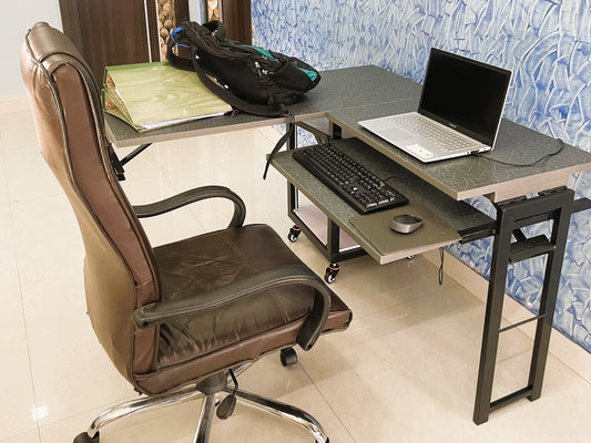 Foldomatix Multipurpose L-Type Convertible Study Table & Computer Desk | Compact, Space-Saving, and Ergonomic Desk with Detachable and slidable Keyboard Tray with Multiple Customizable Functionality