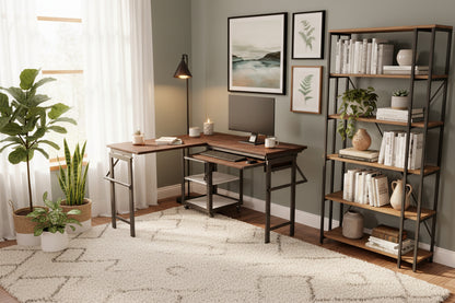 Foldomatix Multipurpose L-Shaped Height & Angle Adjustable Desk | WorkStation, Compact, Space-Saving, and Ergonomic Desk with Adjustable shelves and Adjustable Keyboard Tray