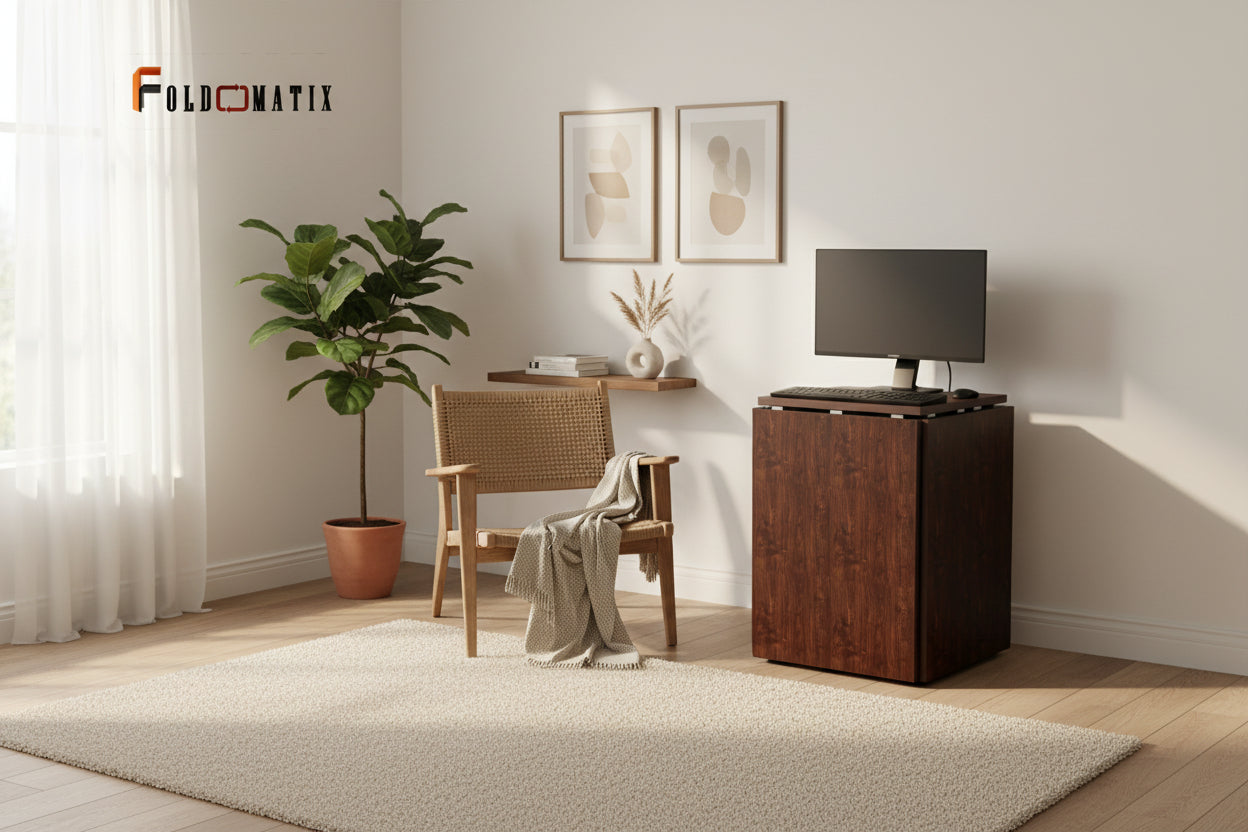 Foldomatix Multipurpose L-Shaped Height & Angle Adjustable Desk | WorkStation, Compact, Space-Saving, and Ergonomic Desk with Adjustable shelves and Adjustable Keyboard Tray