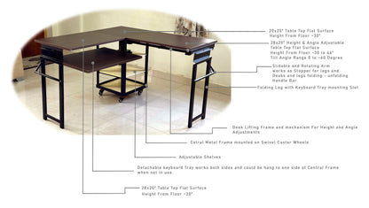Foldomatix Multipurpose L-Shaped Height & Angle Adjustable Desk | WorkStation, Compact, Space-Saving, and Ergonomic Desk with Adjustable shelves and Adjustable Keyboard Tray