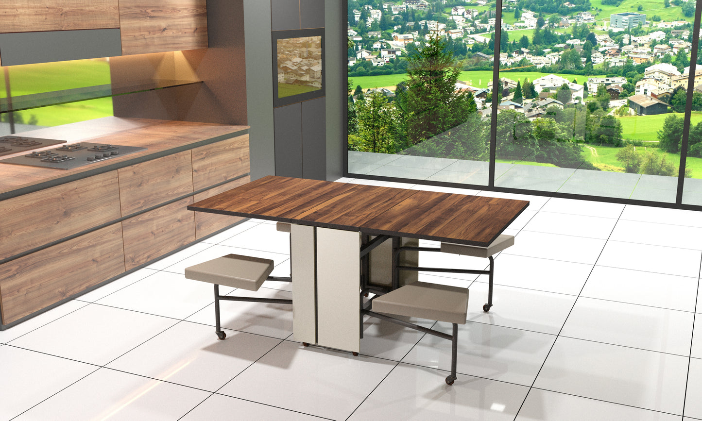 Foldomatix Six seater Folding Table with Integrated Seating and Lockable Leaf Panel Extension System