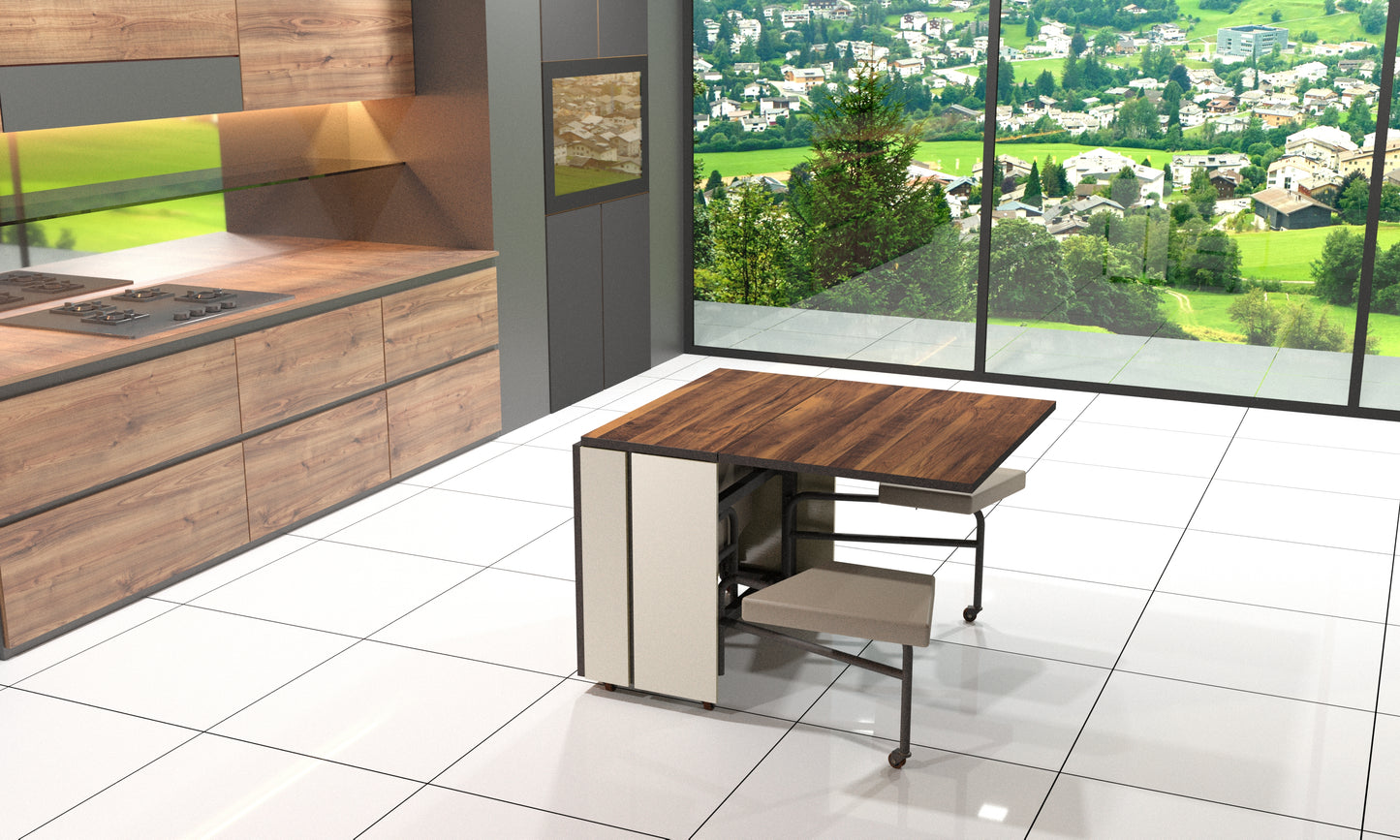 Foldomatix Six seater Folding Table with Integrated Seating and Lockable Leaf Panel Extension System