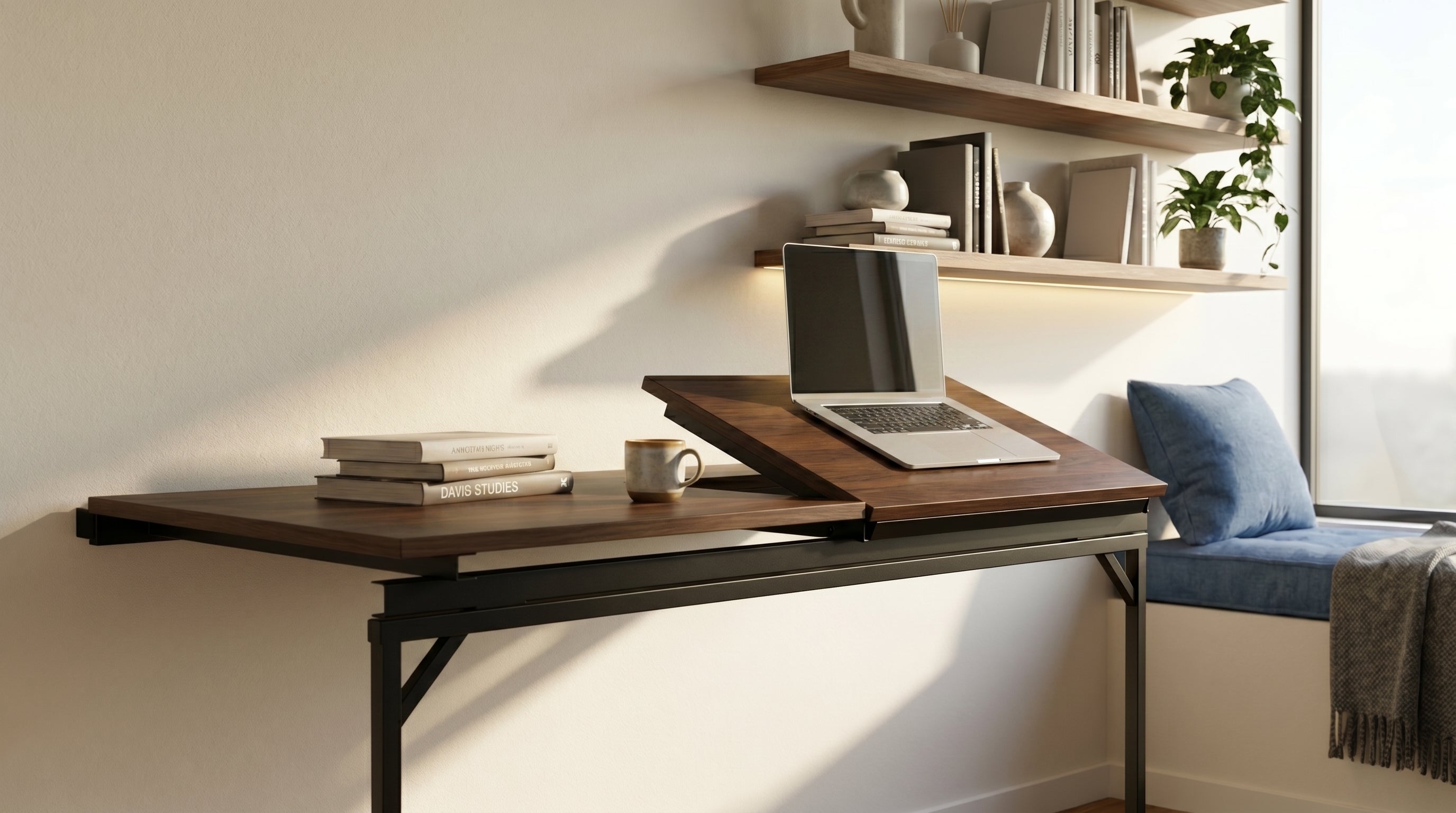 Wall-Mounted Desk with Height & Tilt Angle Adjustable Section