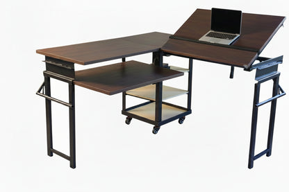 Foldomatix Multipurpose L-Shaped Height & Angle Adjustable Desk | WorkStation, Compact, Space-Saving, and Ergonomic Desk with Adjustable shelves and Adjustable Keyboard Tray