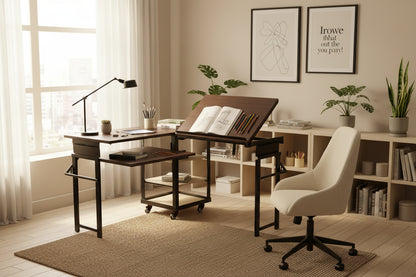 Foldomatix Multipurpose L-Shaped Height & Angle Adjustable Desk | WorkStation, Compact, Space-Saving, and Ergonomic Desk with Adjustable shelves and Adjustable Keyboard Tray