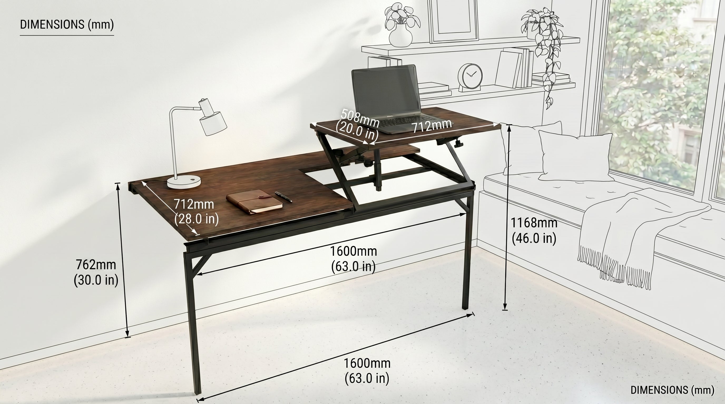Wall-Mounted Desk with Height & Tilt Angle Adjustable Section