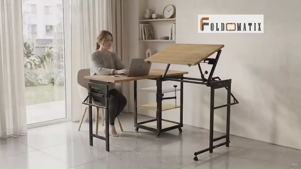Foldomatix Multipurpose L-Shaped Height & Angle Adjustable Desk | WorkStation, Compact, Space-Saving, and Ergonomic Desk with Adjustable shelves and Adjustable Keyboard Tray