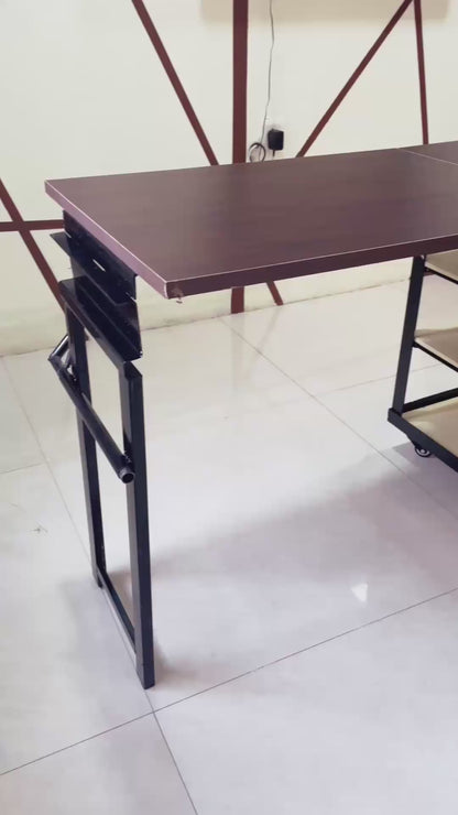 Foldomatix Multipurpose L-Shaped Height & Angle Adjustable Desk | WorkStation, Compact, Space-Saving, and Ergonomic Desk with Adjustable shelves and Adjustable Keyboard Tray