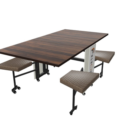Foldomatix Six seater Folding Table with Integrated Seating and Lockable Leaf Panel Extension System