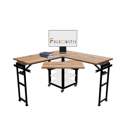 Foldomatix Multipurpose L-Type Convertible Study Table & Computer Desk | Compact, Space-Saving, and Ergonomic Desk with Detachable and slidable Keyboard Tray with Multiple Customizable Functionality