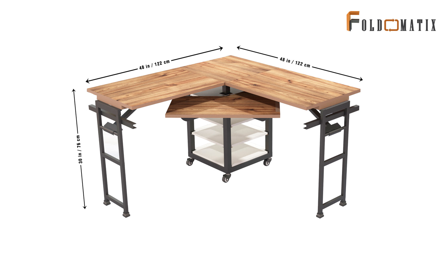 Foldomatix Multipurpose L-Type Convertible Study Table & Computer Desk | Compact, Space-Saving, and Ergonomic Desk with Detachable and slidable Keyboard Tray with Multiple Customizable Functionality