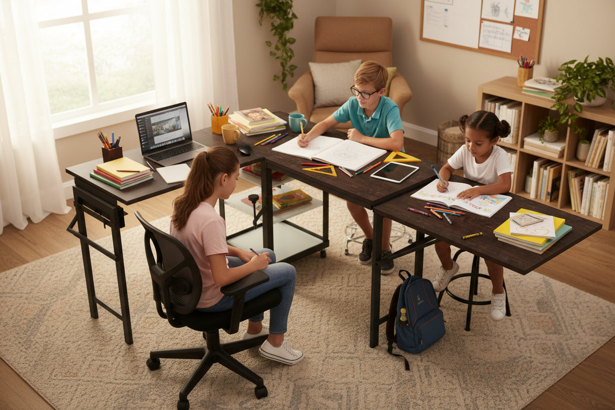 Foldomatix Multipurpose L-Shaped Height & Angle Adjustable Desk | WorkStation, Compact, Space-Saving, and Ergonomic Desk with Adjustable shelves and Adjustable Keyboard Tray